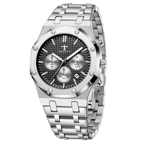 FORSINING Herren-Armbanduhr, analog, Quarz, Edelstahl, 24 mm, lässig, Business-Armbanduhr, wasserdicht, Chronograph, Sportuhr, Schwarz von FORSINING