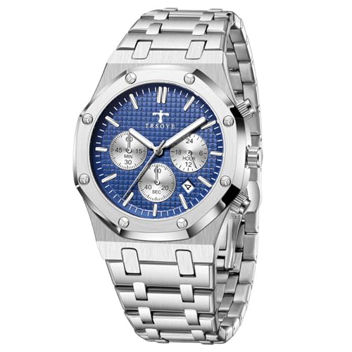 FORSINING Herren-Armbanduhr, analog, Quarz, Edelstahl, 24 mm, lässig, Business-Armbanduhr, wasserdicht, Chronograph, Sportuhr, blau von FORSINING