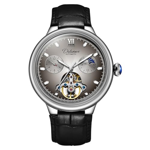 FORSINING Herren-Armbanduhr, automatisch, selbstaufziehend, Tourbillon, Mondphasen-Zifferblatt, mechanische Uhren, Mode, Business, wasserdicht, leuchtend, grau von FORSINING