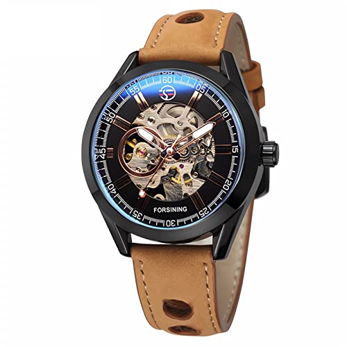 FORSINING Herren-Armbanduhr, klassische Skelett-Luxus-Mechanik-Armbanduhr, Leder, automatische Handaufzug, Mode, Business, Schwarz von FORSINING