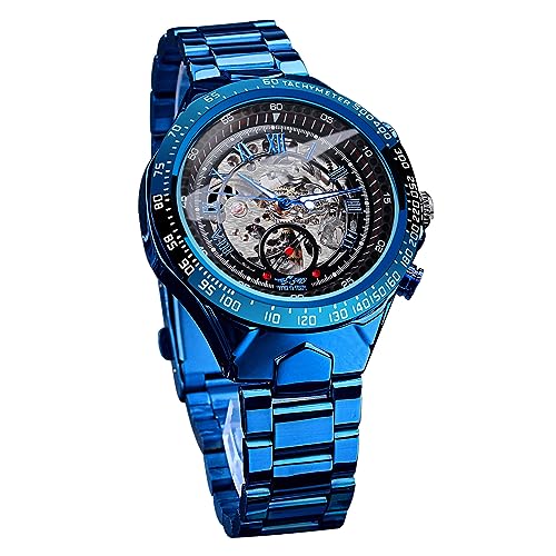 FORSINING Herren-Armbanduhr, mechanisch, automatisch, Edelstahl, Skelett, römische Ziffern, großes Zifferblatt, Militäruhr, leuchtend, Schwarz von FORSINING