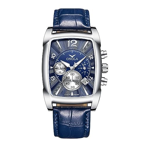 FORSINING Herren Armbanduhr Analog Quarz Sport Chronograph Uhren Leder Rechteck Zifferblatt Mode Business Männer Armbanduhr Wasserdicht, blau von FORSINING