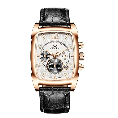 FORSINING Herren Armbanduhr Analog Quarz Sport Chronograph Uhren Leder Rechteck Zifferblatt Mode Business Männer Armbanduhr Wasserdicht, weiß von FORSINING