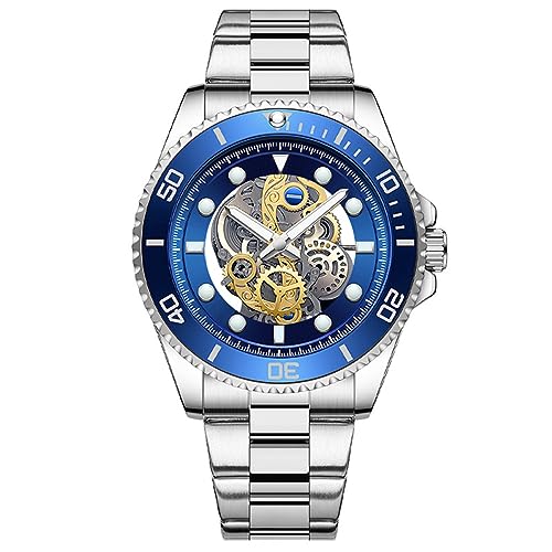 FORSINING Herren Armbanduhr Quarz Analog Armbanduhr 22mm Edelstahl Armband Skelett Großes Zifferblatt Mode Business Kleid Leuchtend Wasserdicht, blau von FORSINING