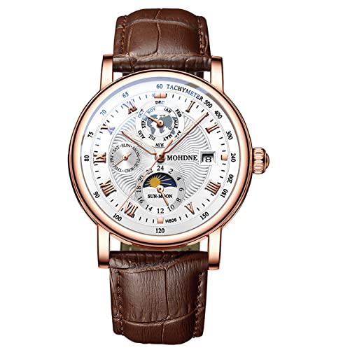 FORSINING Herren-Armbanduhr Tourbillon Mondphase Luxus Skelett Herren Armbanduhr mit Lederband mechanische Selbstaufziehende Uhren, rose gold von FORSINING