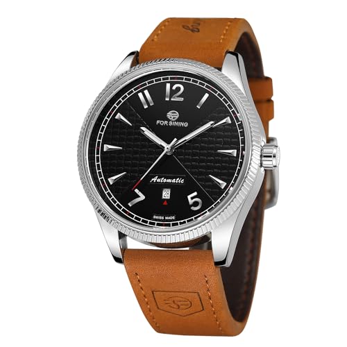 FORSINING Herren-Armbanduhr mit mechanischem Handaufzug, analog, Sport-Stil, mit Lederband, Schwarz , Armband von FORSINING