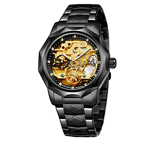 FORSINING Herren Automatik Skelett Dodecagon Uhr Retro Analog Armbanduhr, Armband von FORSINING