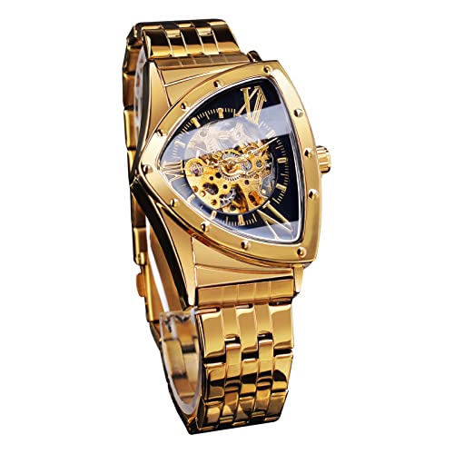 FORSINING Herren-Automatikuhr, dreieckiges Zifferblatt, Skelett, luxuriös, mechanische Uhren, Kleid, Business-Armbanduhr für Herren, gold von FORSINING