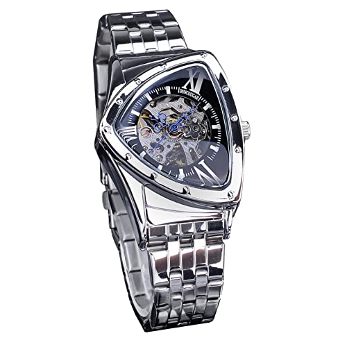 FORSINING Herren-Automatikuhr, dreieckiges Zifferblatt, Skelett, luxuriös, mechanische Uhren, Kleid, Business-Armbanduhr für Herren, silber von FORSINING