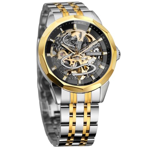 FORSINING Herren Automatikuhr Edelstahl Skelett Kleid Casual Mechanische Armbanduhr von FORSINING