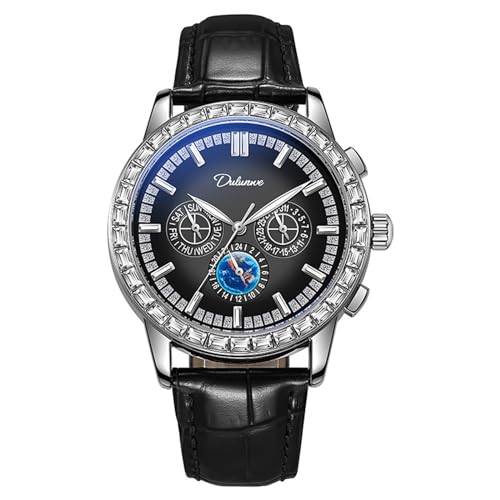 FORSINING Herren Automatische Armbanduhr Lederband Luxus Diamant Zifferblatt Mechanische Uhr Kalender Datumsanzeige Mode Business Herrenuhren, Schwarz , Gurt von FORSINING
