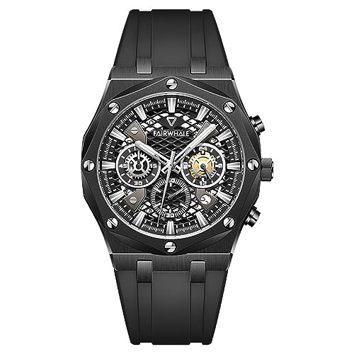 FORSINING Herren Mode Quarzuhr Skelett Analog Quarz Armbanduhr Silikon Chronograph Herren Casual Sport Uhren Militär Uhren, Schwarz von FORSINING