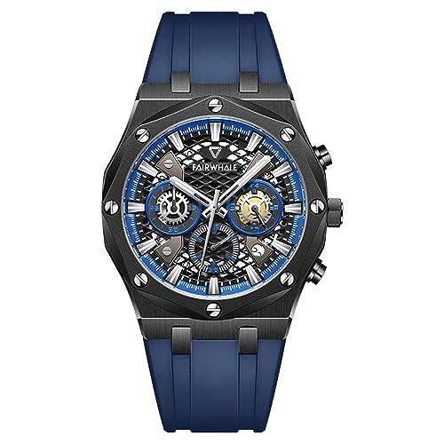 FORSINING Herren Mode Quarzuhr Skelett Analog Quarz Armbanduhr Silikon Chronograph Herren Casual Sport Uhren Militär Uhren, blau von FORSINING