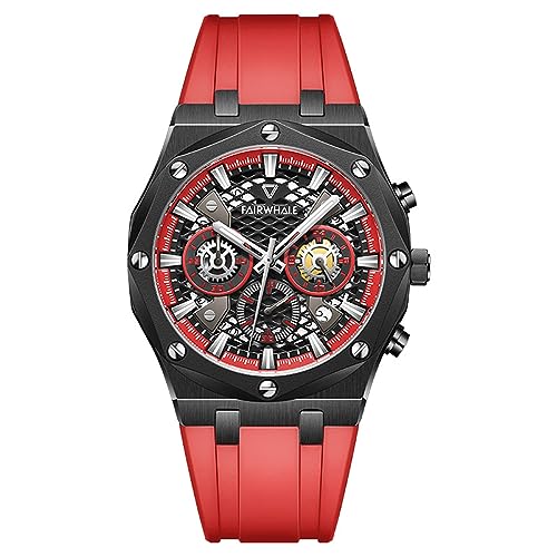 FORSINING Herren Mode Quarzuhr Skelett Analog Quarz Armbanduhr Silikon Chronograph Herren Casual Sport Uhren Militär Uhren, rot, Gurt FORSINING Herren Mode Quarzuhr Skelett Analog Quarz Armbanduhr Silikon Chronograph Herren Casual Sport Uhren Militär Uhren, rot, Gurt von FORSINING