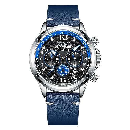 FORSINING Herren-Quarzuhr, lässig, Sport, Chronograph, Herren-Armbanduhr, Leder, wasserdicht, modisch, Business, analog, Datumsanzeige, Schwarz , Armband von FORSINING