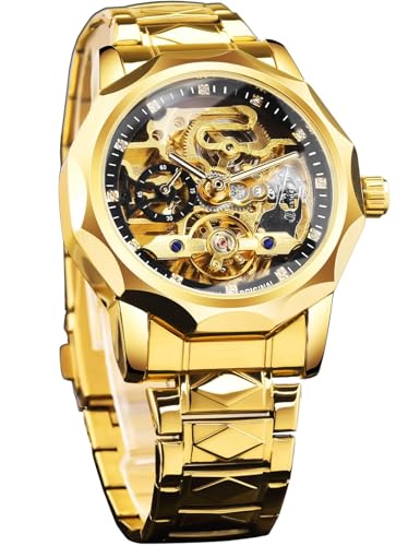 FORSINING Herren Skelett Automatik Mechanische Uhr mit Diamantschliff 12-seitige Lünette & Freiliegende Zahnräder & Tourbillon Design Einzigartige Rhombus-Link Edelstahl Armband Selbstaufzug FORSINING Herren Skelett Automatik Mechanische Uhr mit Diamantschliff 12-seitige Lünette & Freiliegende Zahnräder & Tourbillon Design Einzigartige Rhombus-Link Edelstahl Armband Selbstaufzug von FORSINING
