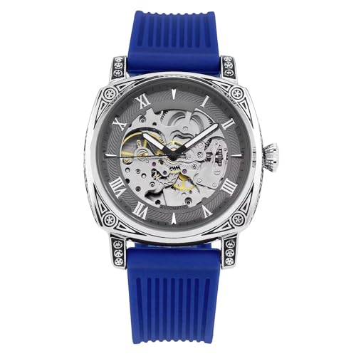 FORSINING Herrenuhr, Luxus Skelett Big Dial Transparent Square Mechancial Uhren Automatische Automatik Automatik Automatik Armbanduhr Luminous, Blau von FORSINING