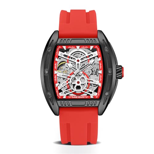 FORSINING Herrenuhr, automatisch, selbstaufziehend, modische Armbanduhr, Silikonband, lässig, Skelett, mechanische Uhr, Tonneau-förmiges Zifferblatt, rot, Armband FORSINING Herrenuhr, automatisch, selbstaufziehend, modische Armbanduhr, Silikonband, lässig, Skelett, mechanische Uhr, Tonneau-förmiges Zifferblatt, rot, Armband von FORSINING
