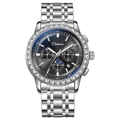 FORSINING Herrenuhr Automatische mechanische Armbanduhr Analog Datum Mondphase Handaufzug Business Uhren Diamant Zifferblatt Wasserdicht, Schwarz von FORSINING