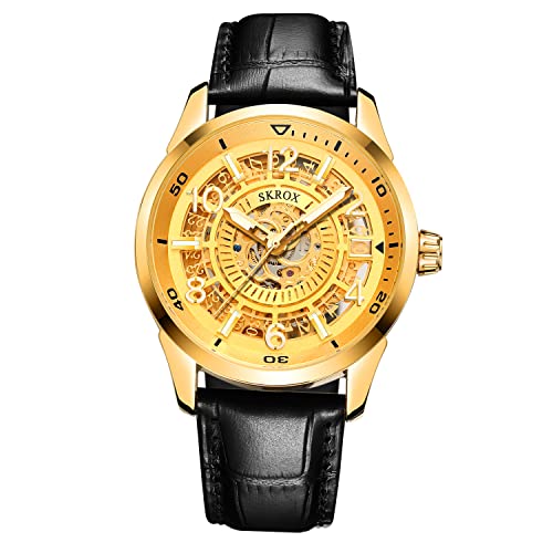 FORSINING Herrenuhren Automatische Skelett Datum Kalender Analog Wasserdicht Dreidimensionale Leuchtende Armbanduhr, Gold, Chronograph von FORSINING