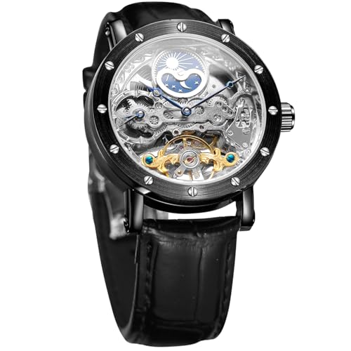 FORSINING Herrenuhren Mondphase Tourbillon Skelett Uhr Mode Business Party Armbanduhr mit echtem Lederband von FORSINING