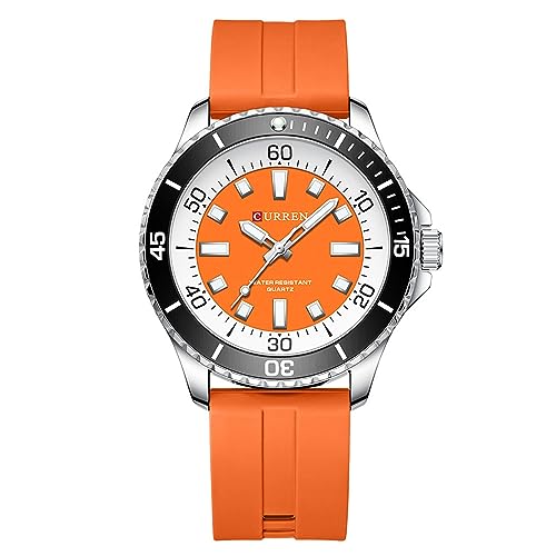 FORSINING Klassische analoge Quarzuhr, Silikonband, Business-Casual-Armbanduhr, wasserdicht, Farbe, großes Zifferblatt, Militär-Uhren, Orange von FORSINING