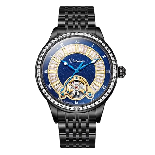 Männer Armbanduhr Automatische mechanische Uhr wasserdichte Edelstahl Mode Business Tourbillon Uhren Handaufzug, Schwarz von FORSINING