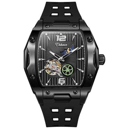 FORSINING Männer Automatikuhr Silikonarmband Casual Skelett Dial Moon Phase Tourbillon Mechanische Armbanduhr für Herren Mode Geschäft, Schwarz FORSINING Männer Automatikuhr Silikonarmband Casual Skelett Dial Moon Phase Tourbillon Mechanische Armbanduhr für Herren Mode Geschäft, Schwarz von FORSINING