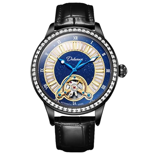 Männer Mechanische Uhr Automatische Tourbillon Armbanduhr Mode Diamant Luxus Uhren für Herren Handaufzug Leuchtend, Schwarz von FORSINING