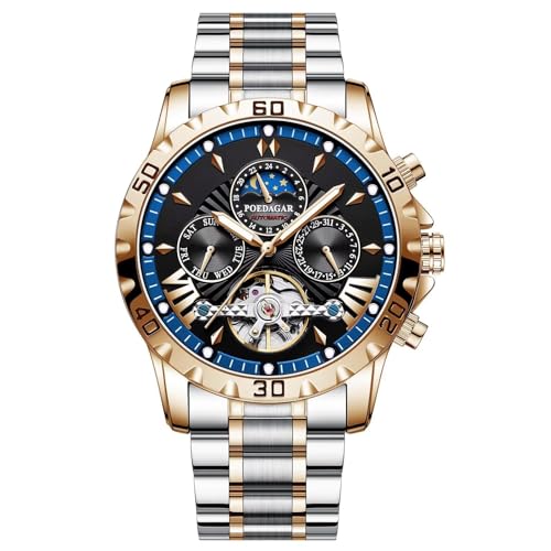 FORSINING Männer Mechanische Uhr Tourbillon Moon Phase Design Automatische Armbanduhr Handaufzug wasserdichte leuchtende Herrenuhren, Blau von FORSINING