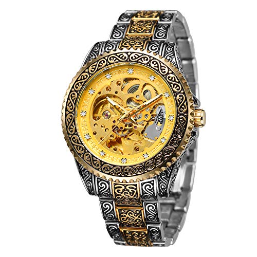 FORSINING Mechanische Armbanduhr Wasserdicht Gravur Edelstahl Skelett Automatikuhren für Herren, Armband von FORSINING