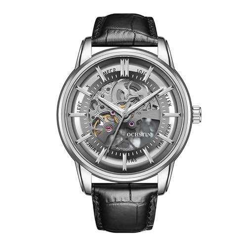 FORSINING Herren Skelett Mechanische Uhr mit Lederband Wasserdicht Mode Business Luxus Großes Zifferblatt Armbanduhr für Herren Leuchtend, Schwarz , Gurt von FORSINING