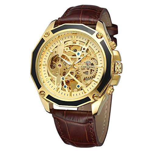FORSINING Men's Skeleton Automatic Movement Analogue Dial Watch with Leather Strap FSG8130M3G4 von FORSINING