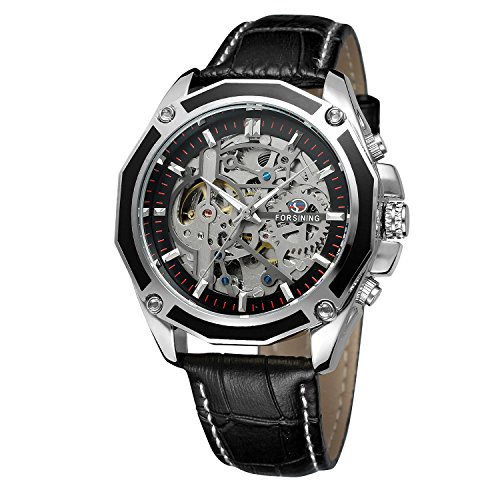 FORSINING Men's Skeleton Automatic Movement Analogue Dial Watch with Leather Strap FSG8130M3S2 von FORSINING