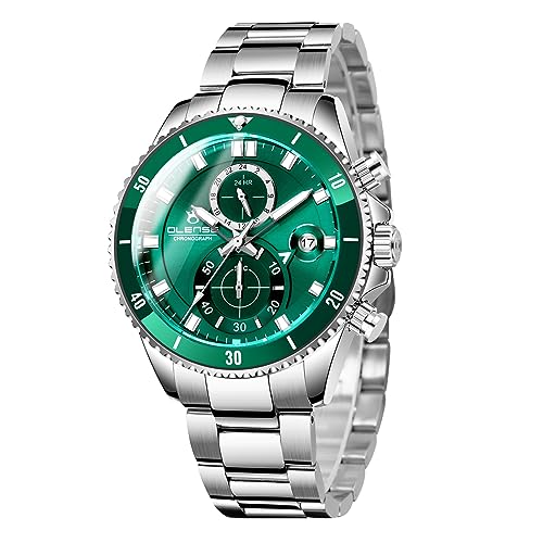 FORSINING Modischer Chronograph für Herren, Edelstahlband, Quarz, Herren-Armbanduhr, lässig, Business, wasserdicht, großes Zifferblatt, Analog-Anzeige, grün, Armband FORSINING Modischer Chronograph für Herren, Edelstahlband, Quarz, Herren-Armbanduhr, lässig, Business, wasserdicht, großes Zifferblatt, Analog-Anzeige, grün, Armband von FORSINING