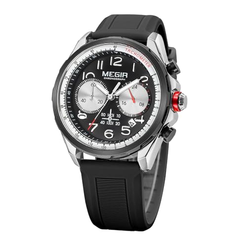 FORSINING Mode Herren Armbanduhr Chronograph Casual Sport Armbanduhr Silikon Armband Quarz Analog Militär Uhren Wasserdicht Datumsanzeige, Schwarz , Gurt von FORSINING