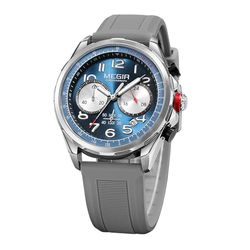 FORSINING Mode Herren Armbanduhr Chronograph Casual Sport Armbanduhr Silikon Armband Quarz Analog Militär Uhren Wasserdicht Datumsanzeige, grau von FORSINING