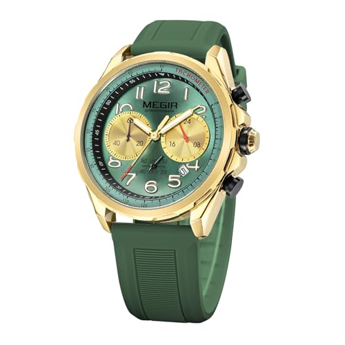 FORSINING Mode Herren Armbanduhr Chronograph Casual Sport Armbanduhr Silikon Armband Quarz Analog Militär Uhren Wasserdicht Datumsanzeige, grün, Gurt von FORSINING