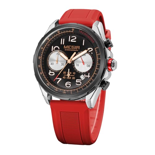 FORSINING Mode Herren Armbanduhr Chronograph Casual Sport Armbanduhr Silikon Armband Quarz Analog Militär Uhren Wasserdicht Datumsanzeige, rot von FORSINING