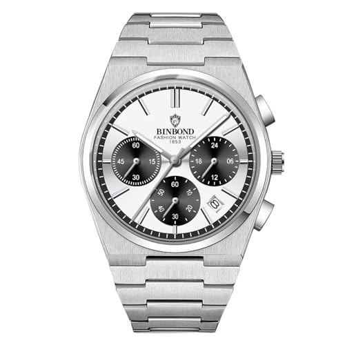 Mode Männer Uhr Edelstahl Band Chronograph Sport Armbanduhr für Herren wasserdichte Business Analog Quartz Uhren, Silber Mode Männer Uhr Edelstahl Band Chronograph Sport Armbanduhr für Herren wasserdichte Business Analog Quartz Uhren, Silber von FORSINING