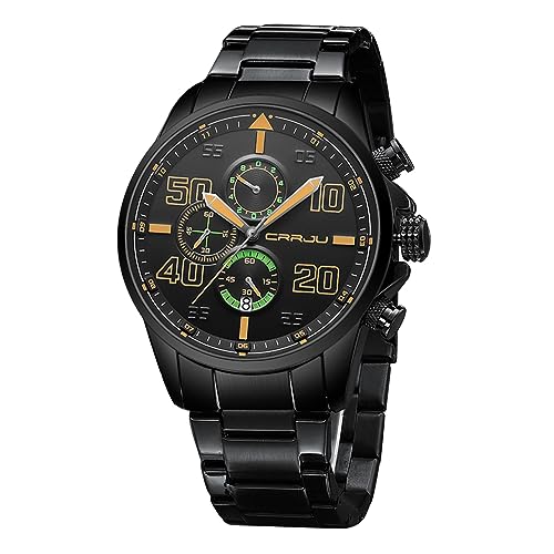 FORSINING Mode Männer Uhr Quarz Chronograph Sport Uhr Edelstahl Band Großes Zifferblatt Männer Business Armbanduhr Wasserdicht Datumsanzeige, gelb von FORSINING