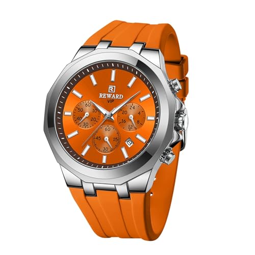 FORSINING Modische Herren-Armbanduhr, analog, Quarz, lässig, mit Silikonband, wasserdicht, Sport-Chronograph, leuchtend, Orange von FORSINING