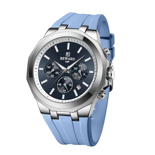 FORSINING Modische Herren-Armbanduhr, analog, Quarz, lässig, mit Silikonband, wasserdicht, Sport-Chronograph, leuchtend, blau, Armband von FORSINING
