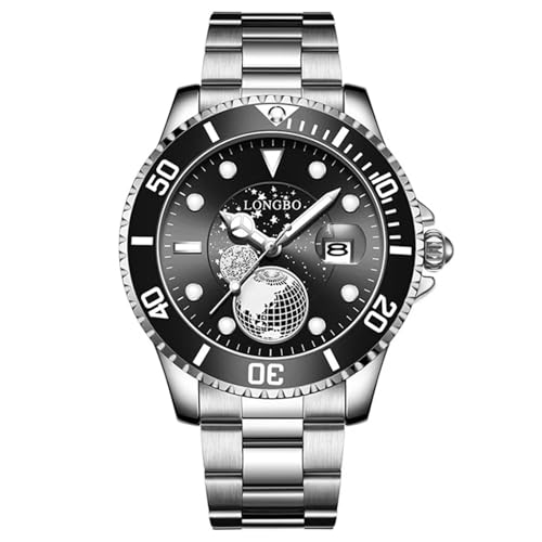 FORSINING Modische Quarzuhr für Herren, analog, Datum, leuchtend, Edelstahl, wasserdicht, lässig, Sternenhimmel, großes Zifferblatt, Schwarz , Armband von FORSINING