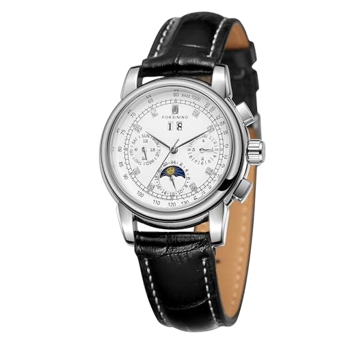 FORSINING Wasserdichte automatische Business-Armbanduhr für Damen, Kalender, selbstaufziehend, Edelstahl, Mondphasen-Armbanduhr, 2-Whie, Modern von FORSINING