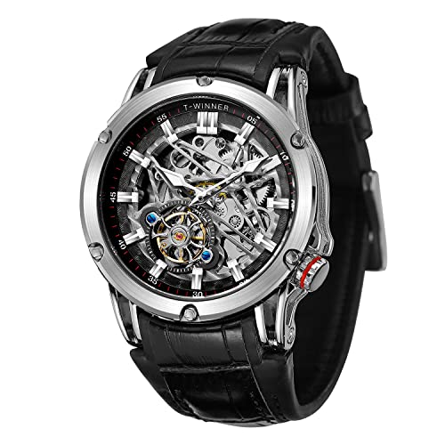 FORSINING Wasserdichte automatische Herrenuhr mit großem Zifferblatt, leistungsstark, exotische Tourbillion-Skelett-Uhr, schwarz / silber, Armband von FORSINING