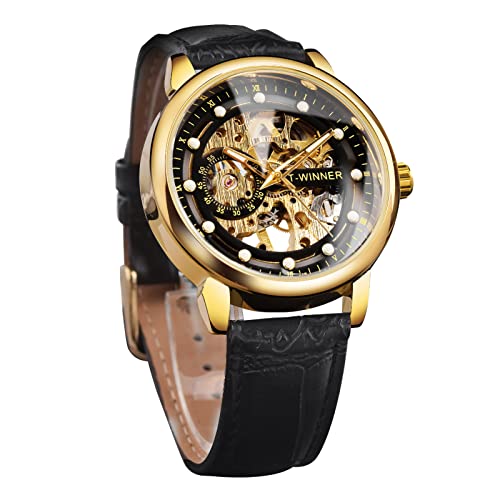 FORSINING mechanisch, selbstaufziehend, wasserdicht, luxuriös, römische Ziffern, Zifferblatt, echtes Leder, Armbanduhr, Schwarz von FORSINING