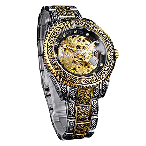 Forsining Herren-Armbanduhr mit Skelett-Gravur, Luxus-Diamant, großes Zifferblatt, automatisch, mechanische Armbanduhr für Herren, wasserdicht, gold von FORSINING