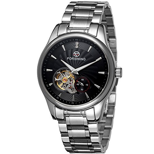 FORSINING Herren-Armbanduhr mit Automatik-Uhrwerk, analog, Skelett, trendig, mit Edelstahl-Armband, Schwarz , Armband von FORSINING