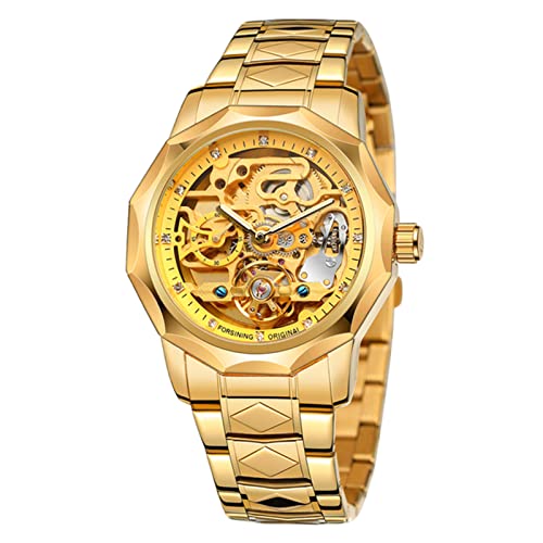 Forsining Herren Skelett Mechanische Uhr Automatik Tourbillion Selbstaufziehende Armbanduhr Edelstahl Armbänder Retro Luxus Kleid, gold Forsining Herren Skelett Mechanische Uhr Automatik Tourbillion Selbstaufziehende Armbanduhr Edelstahl Armbänder Retro Luxus Kleid, gold von FORSINING